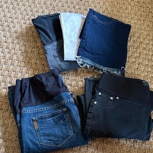 Lot of 5 Pairs Maternity Bottoms - 3 Long Jeans, 1 Pair Leggings, 1 Pair Shorts